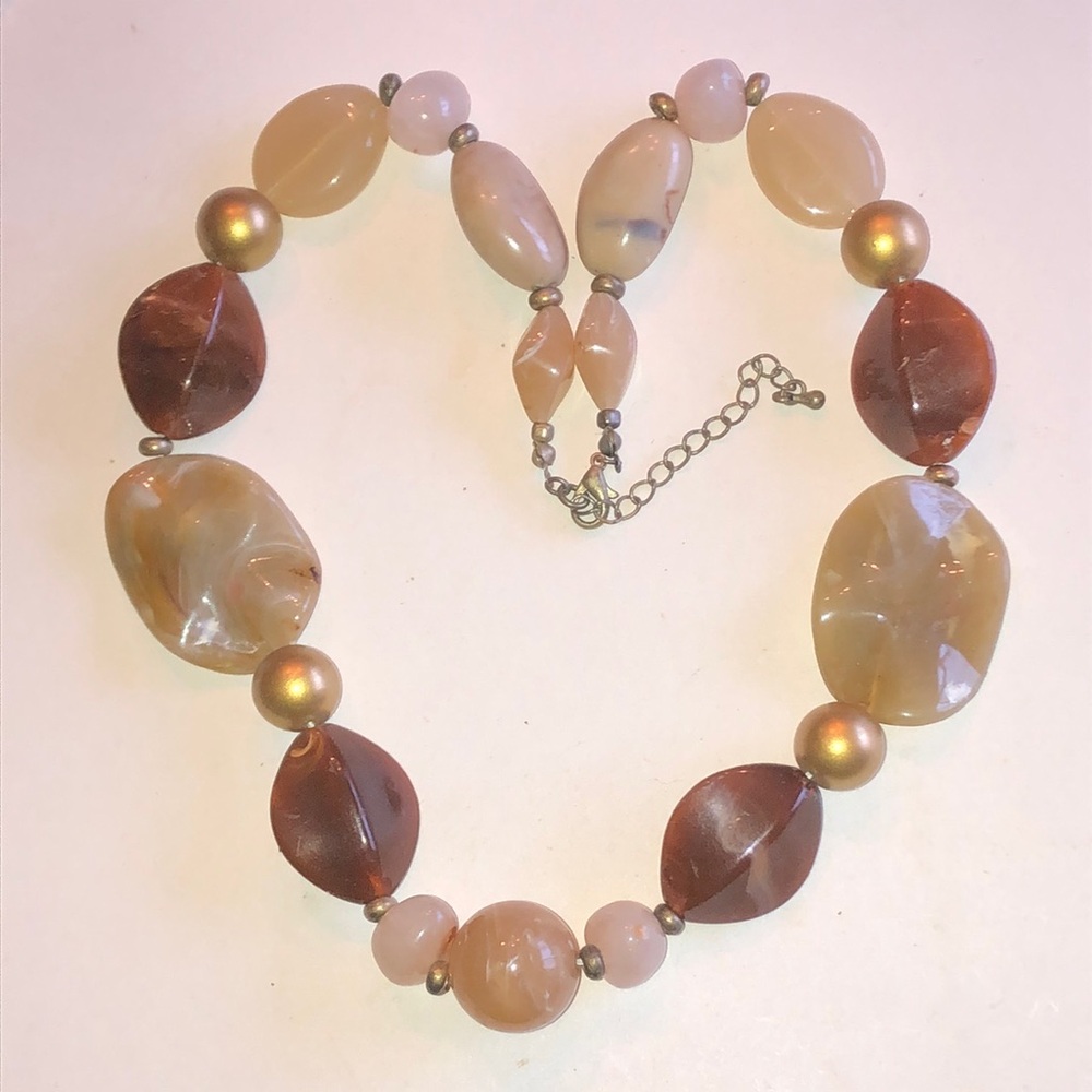 Beige and Brown Beaded Boho Chunky Statement Necklace